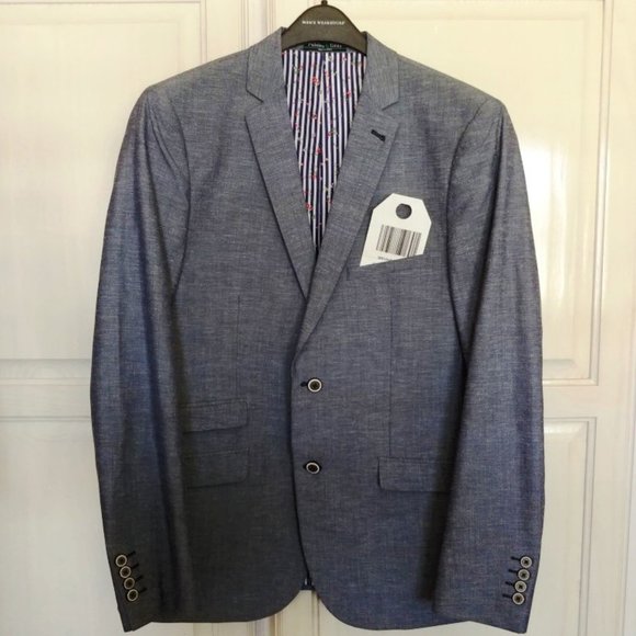 Paisley & Gray Men's Slim Fit 2 Button Sports Jacket Size 40R Blue Chambray, EUC